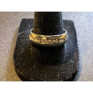 Size 9 Stainless Steel W/ Sterling Plated Sparkling Crystals Ring